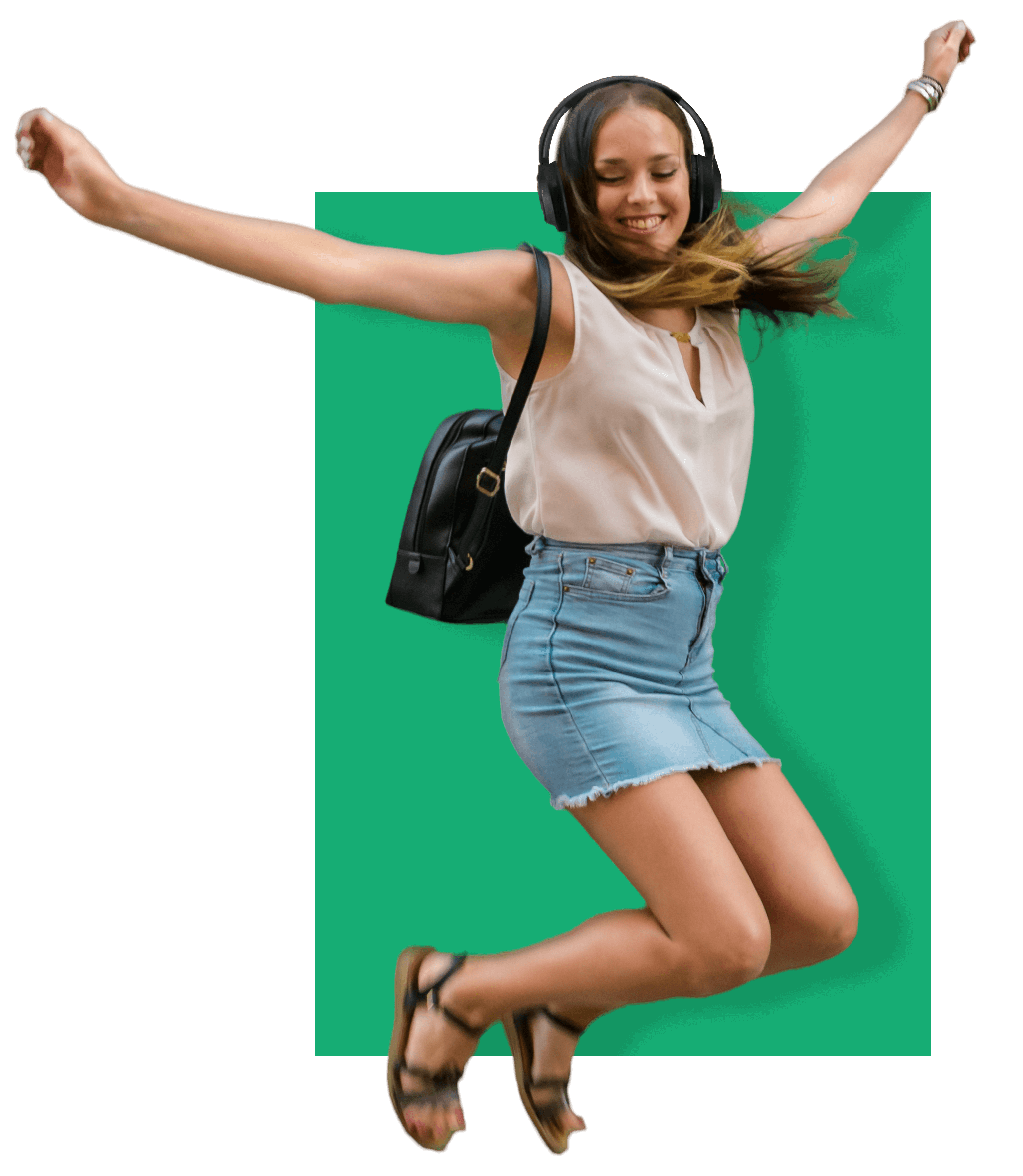 Happy person jumping into the air